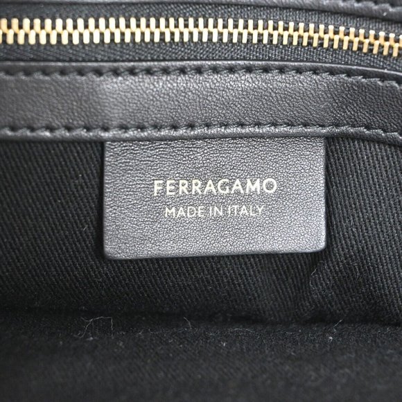 SALVATORE FERRAGAMO Signature Shoulder Tote Bag Canvas Leather Black GHW 57RJ307 - Picture 11 of 16